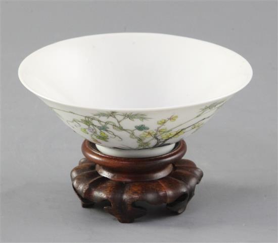 A Chinese famille rose small bowl, Yongzheng mark, Republic period, diameter 9.9cm, wood stand